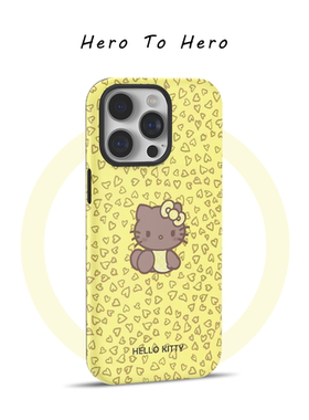 黄色满屏爱心kitty适用苹果17promax手机壳磁吸iPhone16新款卡通15可爱超火14日韩ins风13华为小米手机壳防摔