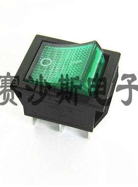 KCD4船型开关 翘板电源按钮 2档6脚绿色带灯 16A 250V 31x25mm