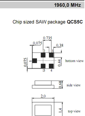 进口EPCOS 声表滤波器 2.0*1.4mm 贴片 5脚 B7834 1960M 1960MHZ
