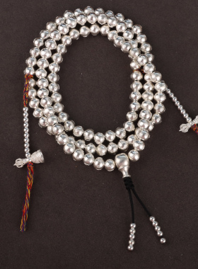 纯银六字真言珠念珠手持佛珠实心