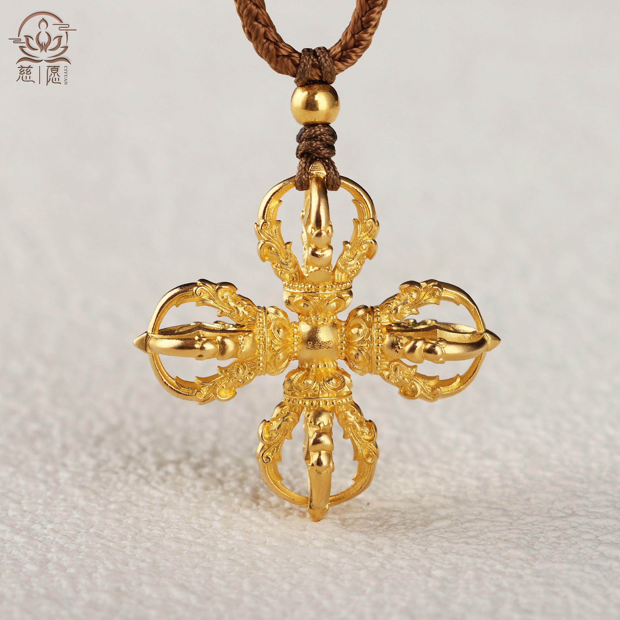 纯金十字金刚杵吊坠饰品配件手链项链锁骨链女可定大小厂家直销