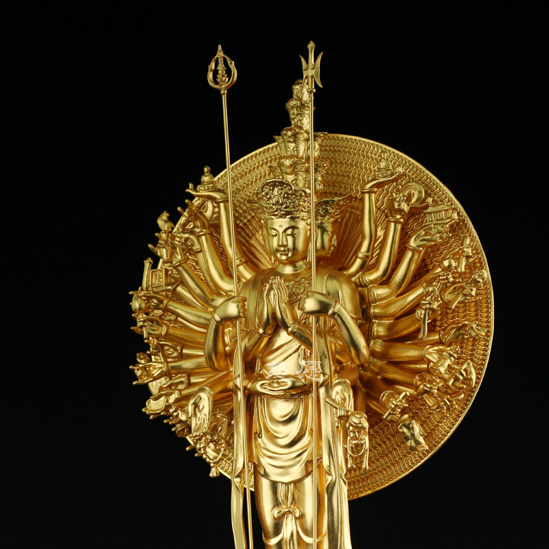 千手观音 古法铜贴金十一面千手千眼观世音菩萨可定纯金纯银
