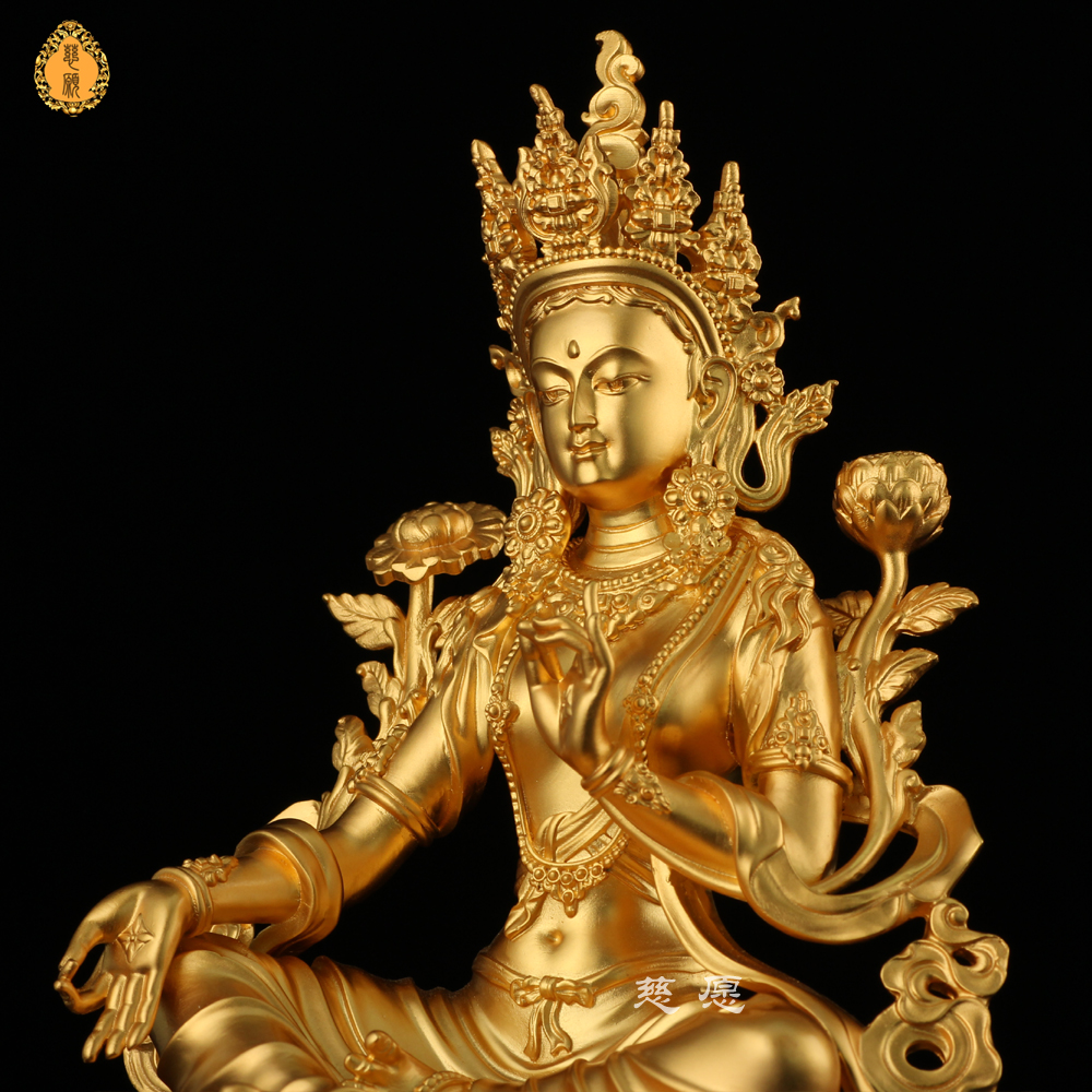鎏金铜佛像家居摆件白度母佛像