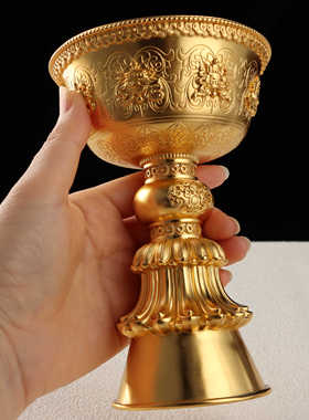 纯银八吉祥雕花酥油灯家居摆件