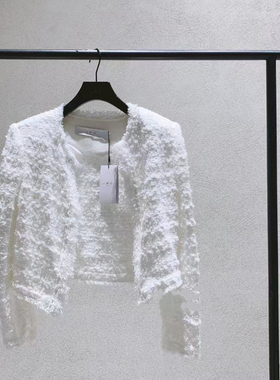 明星款PEACH IRO2026新女装甜酷小香风垫肩毛边短款外套开衫