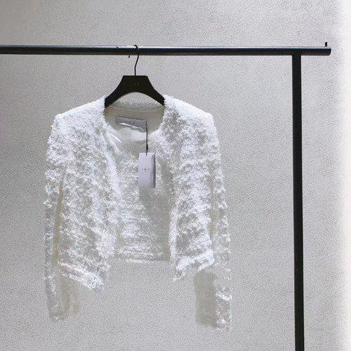 IRO小香风垫肩毛边短款外套