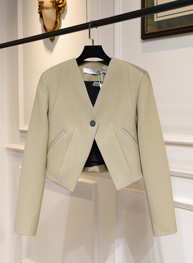 【张雨绮同款】PEACH IRO2026法式女装直筒V领通勤短西装外套