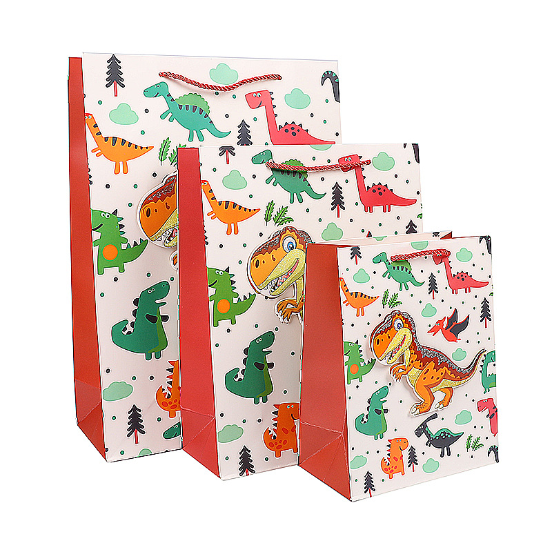 手提袋纸袋定制礼品袋装饰卡通恐龙图案便宜纸袋儿童生日礼包装袋