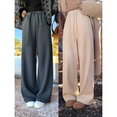 火炉糯米裤 羊毛混纺针织 加绒厚实保暖松紧腰休闲阔腿裤