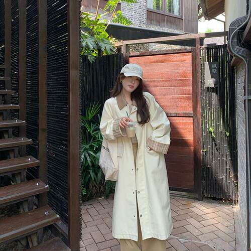 诺丁山秋色 撞色风衣外套女秋新款【M系列】高支棉锦长款 QW24303