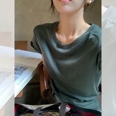 【M系列】Cozy Fit软黄金针织T 40S美利奴羊毛短袖上衣女夏
