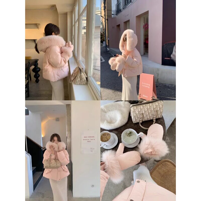 【篙端线M系列】定制定染狐狸毛|90白鸭绒 暖阳微珠光羽绒服+手套