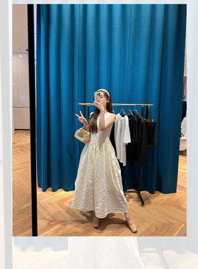 Peri白月光条纹提花 白色全棉A版大裙摆无袖连衣裙uma背心裙+吊带