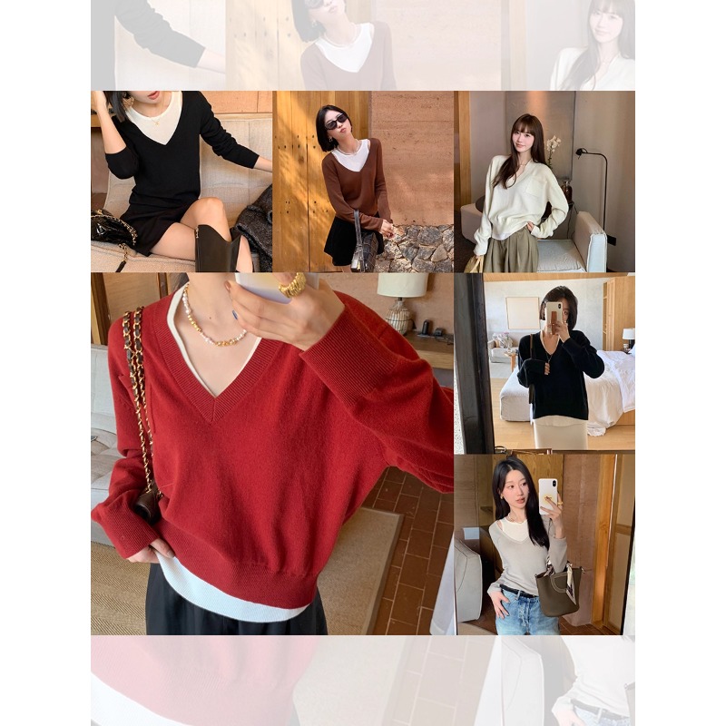 BC私服毛衣 全羊毛/高支30wool 层次感假两件羊毛针织打底衫 显瘦