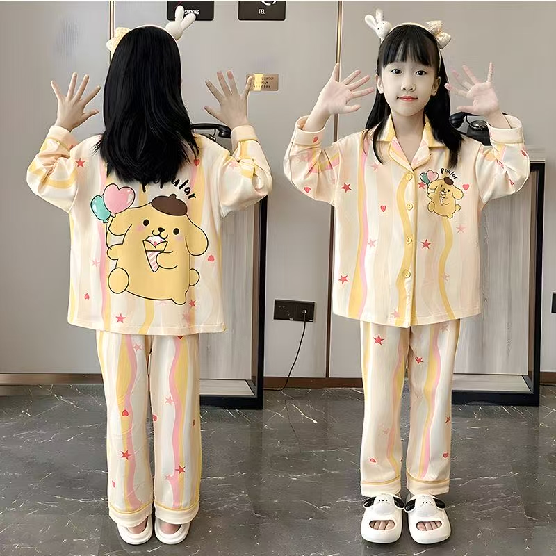 女孩睡衣春秋季儿童家居服套装翻领可爱卡通小孩薄款学生休闲宽松