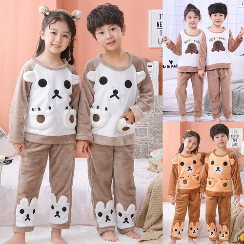 秋冬季法兰绒儿童睡衣珊瑚绒保暖