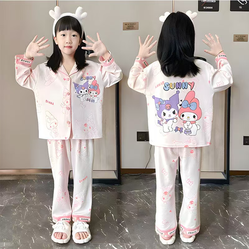 女孩睡衣春秋季儿童家居服套装翻领可爱薄款学生休闲库洛米美乐蒂