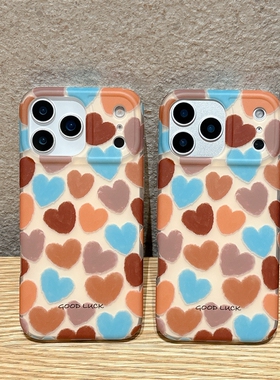 秋冬高级感油画彩色爱心适用于iphone17pro手机壳苹果16保护套14磨砂13全包新款15promax防摔max超好看手机套