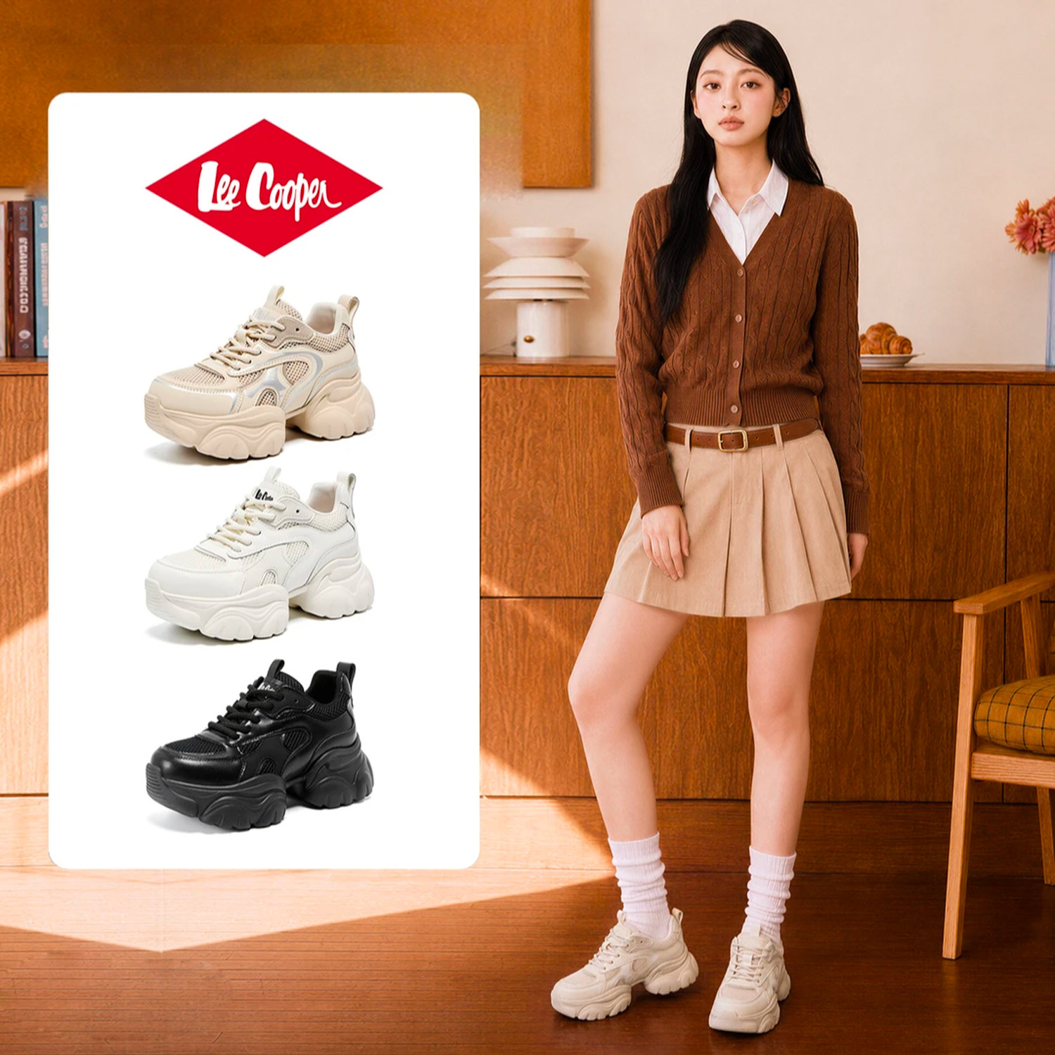 LeeCooper女士透气女鞋2026年超火的鞋子新款网面鞋运动鞋老爹鞋