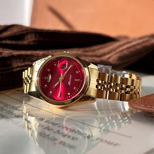 经典火龙果色日志系列钢带手表女职场轻奢高颜值冷淡风百搭石英表