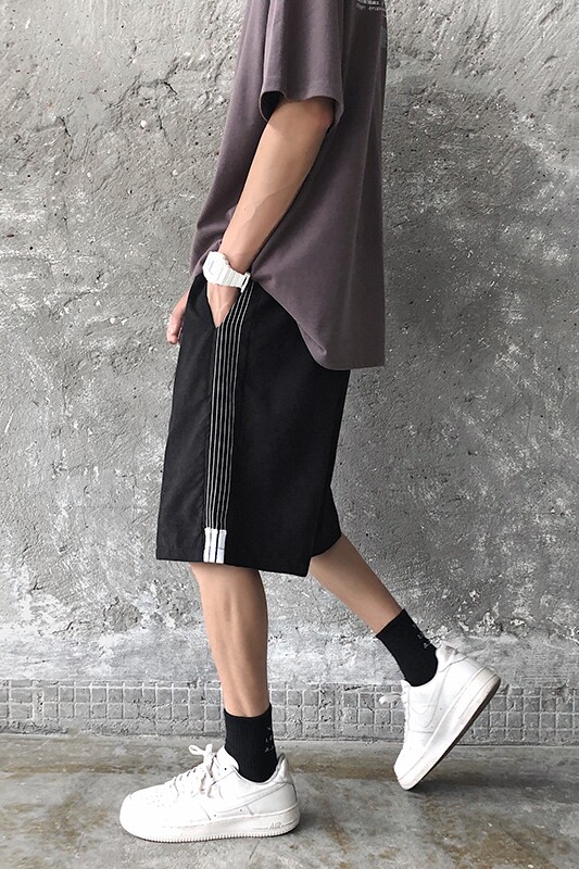 K709-P20夏季男士宽松侧边条纹五分裤港风休闲百搭沙滩裤,男装休闲裤,电商B369（原A024）