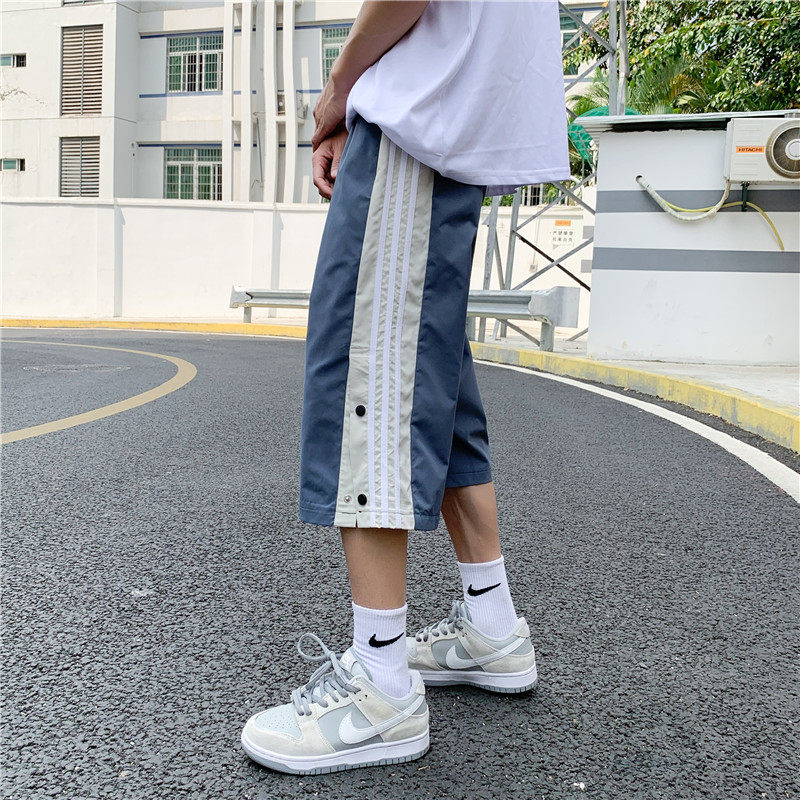 夏季新款排扣七分裤男宽松三条杠运动休闲短裤，男装休闲裤，电商B369（原A024）