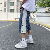 夏季新款排扣七分裤男宽松三条杠运动休闲短裤，男装休闲裤，电商B369（原A024）