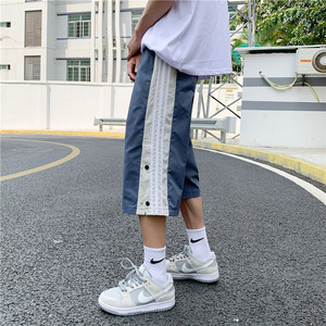  夏季新款排扣七分裤男宽松三条杠运动休闲短裤,男装休闲裤,电商B369（原A024）