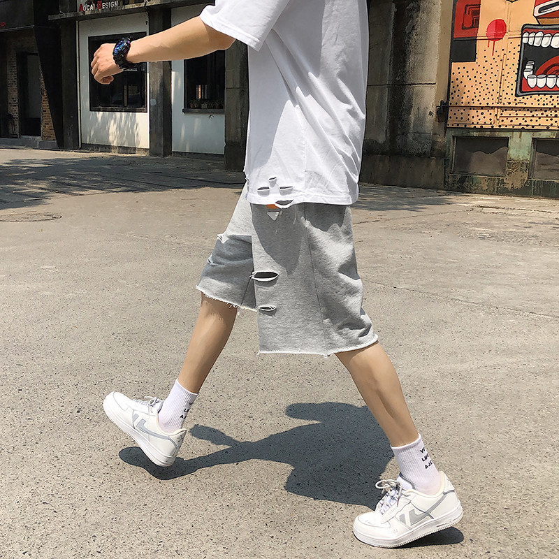 夏季潮牌破洞五分裤男大码宽松运动休闲短裤,男装休闲裤,电商B369（原A024）