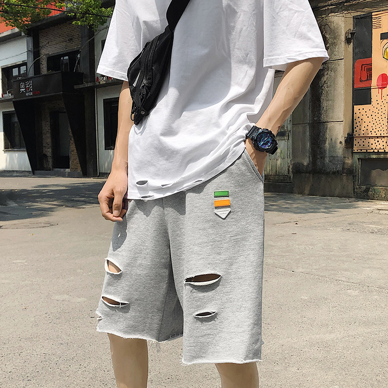 夏季潮牌破洞五分裤男大码宽松运动休闲短裤,男装休闲裤,电商B369（原A024）