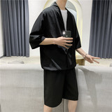 TZ01-P65夏季男士V领短袖七分袖T恤运动套装大码短裤冰丝透气，男装套装，电商B369（原A024）