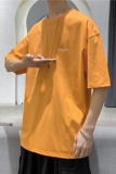 T101夏季糖果色印花短袖T恤男士潮流半袖上衣桔色，男装T恤，电商B369（原A024）