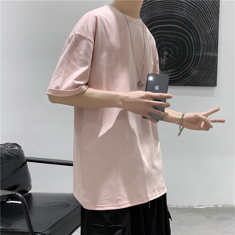 T101夏季新款印花短袖T恤男士宽松短句潮流半袖体恤粉色,男装T恤,电商B369（原A024）