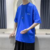 T101夏季新款糖果色短袖T恤男宽松百搭休闲体恤蓝色，男装T恤，电商B369（原A024）