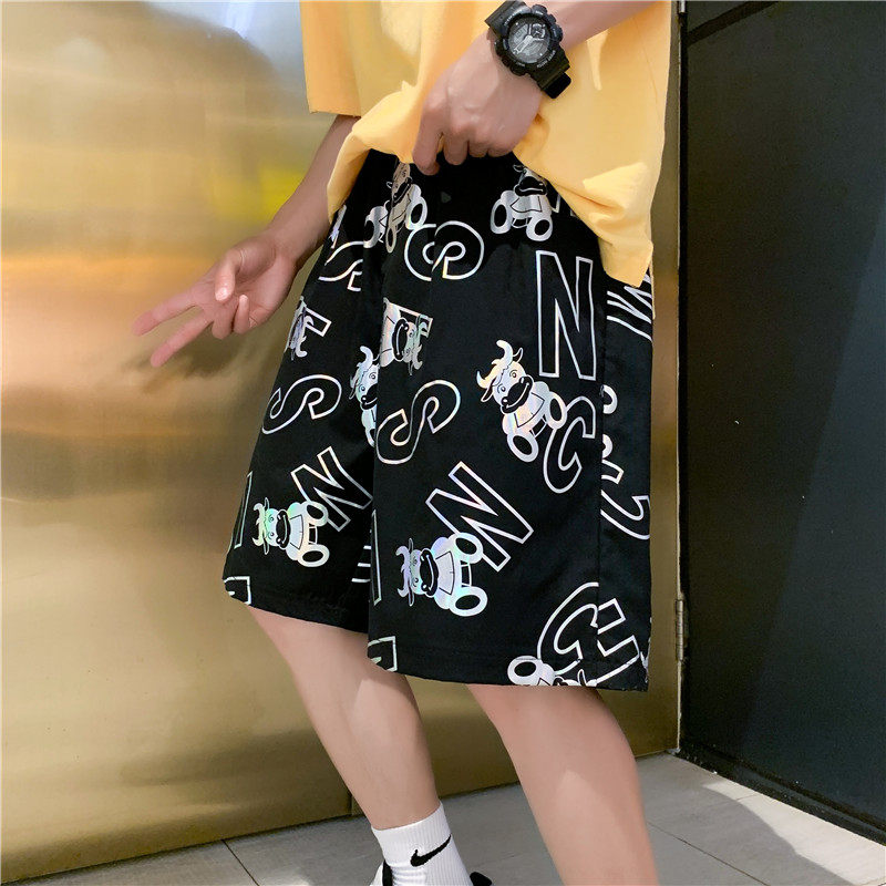 K26-P30夏季新款反光五分裤男宽松直筒运动休闲短裤大裤衩，男装休闲裤，电商B369（原A024）