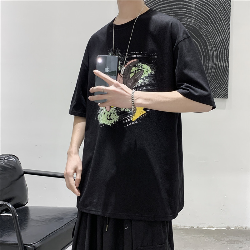 T112短句夏季男士宽松潮流半袖T恤青春流行印花圆领短袖,男装T恤,电商B369（原A024）
