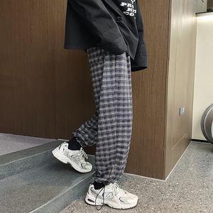 K06-P40   春季2021新款格子裤男韩版休闲裤男宽松抽绳束脚裤子图片
