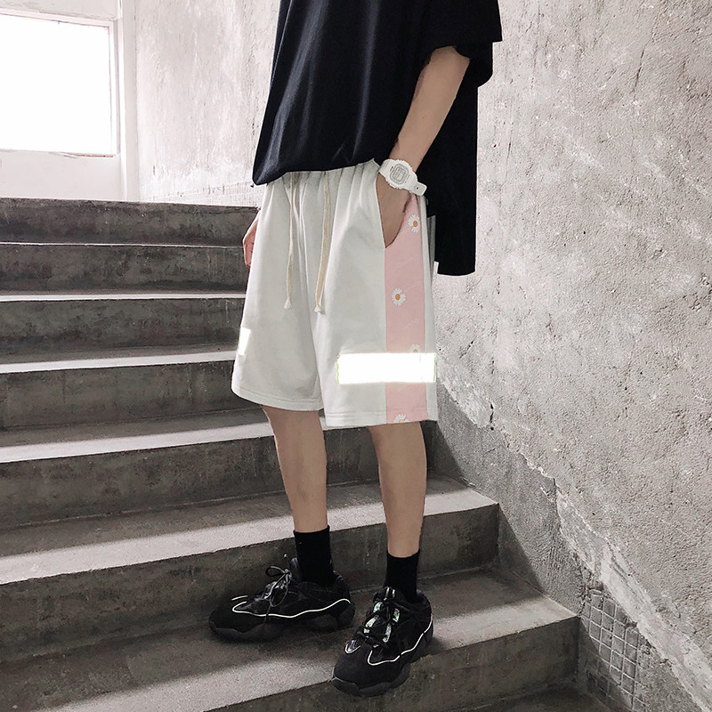 夏季潮牌菊花反光五分裤男港风休闲百搭中性短裤,男装休闲裤,电商B369（原A024）