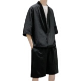 TZ01-P65夏季男士V领短袖七分袖T恤运动套装大码短裤冰丝透气，男装套装，电商B369（原A024）