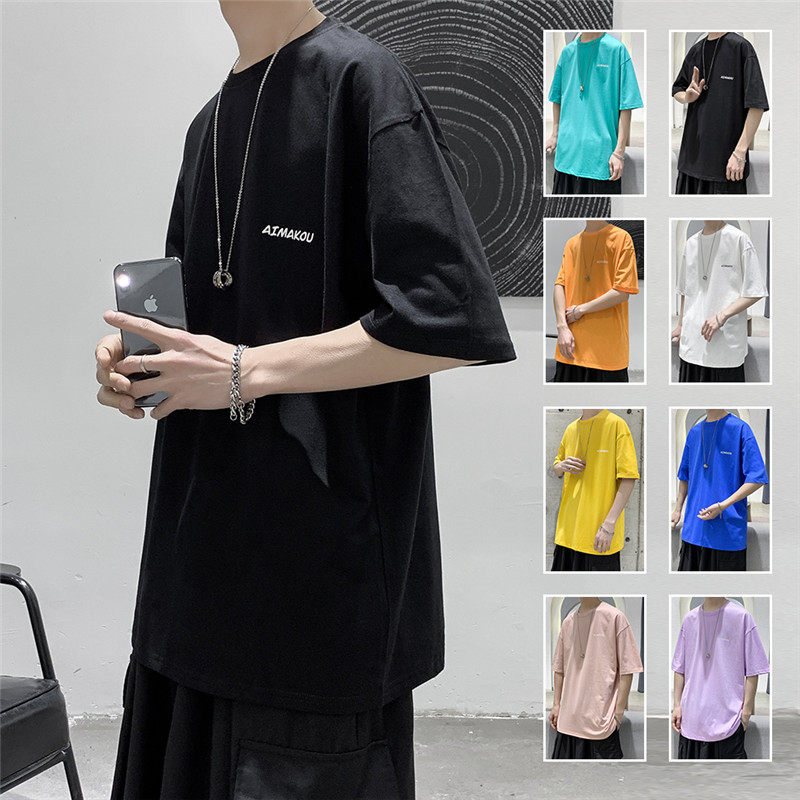 T101夏季新款圆领纯棉短袖t恤男士宽松潮流打底衫黑色，男装T恤，电商B369（原A024）