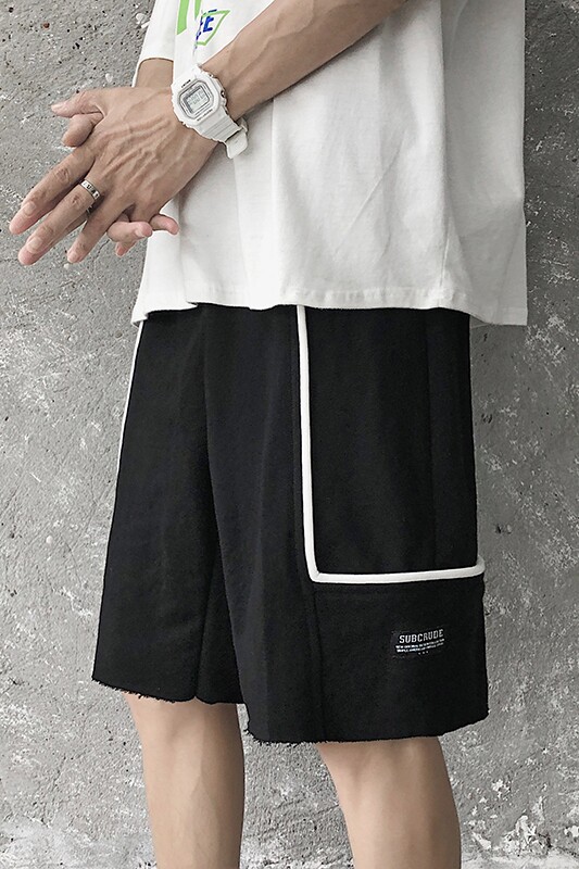 夏季大码拼接大裤衩男士港风五分裤针织运动卫裤,男装休闲裤,电商B369（原A024）