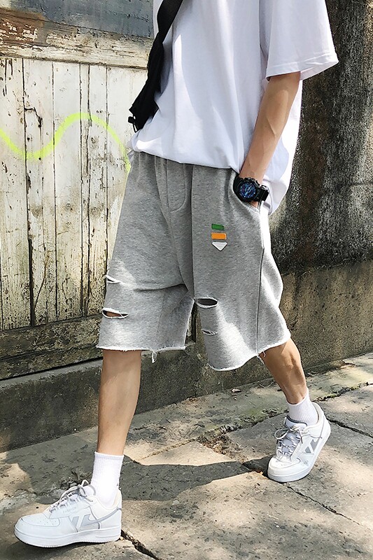 夏季潮牌破洞五分裤男大码宽松运动休闲短裤,男装休闲裤,电商B369（原A024）