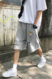   夏季潮牌破洞五分裤男大码宽松运动休闲短裤图片