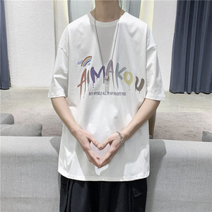T108 短句 夏季新款圆领印花短袖T恤男宽松潮流打底衫图片