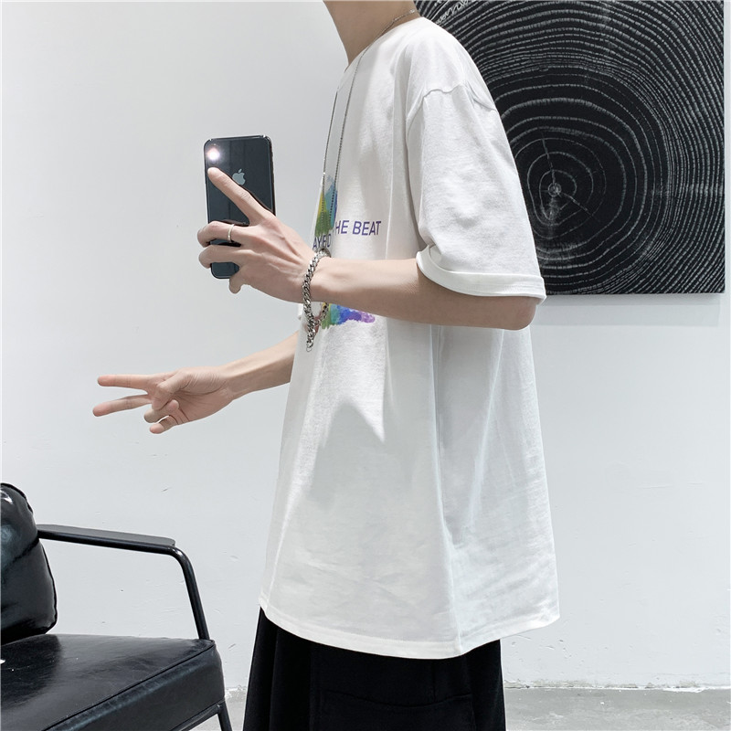 T106短句夏季新款印花短袖男宽松潮流半袖纯棉T恤,男装T恤,电商B369（原A024）