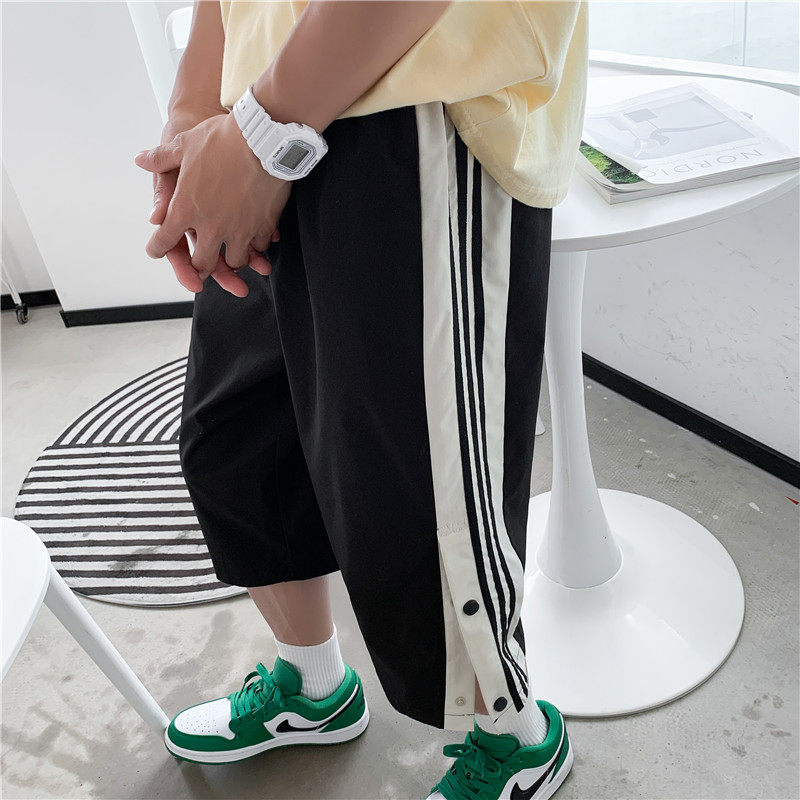 K20-P30夏季新款排扣七分裤男宽松开叉运动休闲短裤潮牌,男装休闲裤,电商B369（原A024）