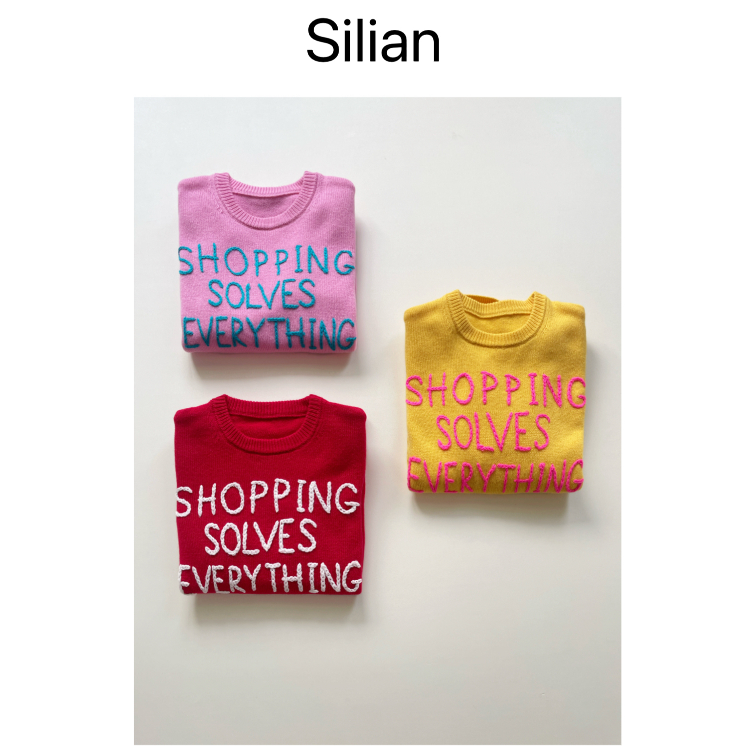 Silian｜基本款版型｜多巴胺｜Slogan字母｜羊毛羊绒圆领毛衣