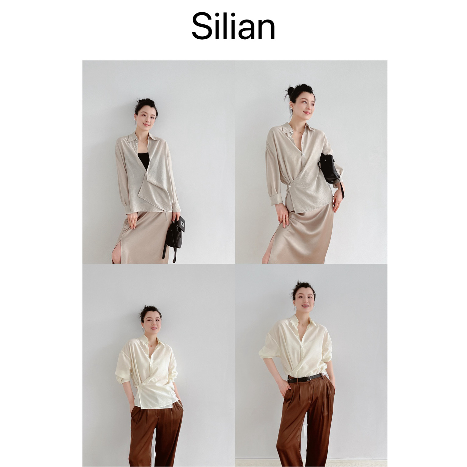 抗皱易打理进口干丝感面料｜雾面珠光｜直领旋褶垂坠多穿造型衬衫