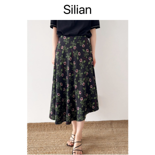 Silian｜雾光砂洗素绉缎｜静奢流线感斜裁｜中腰显瘦半裙