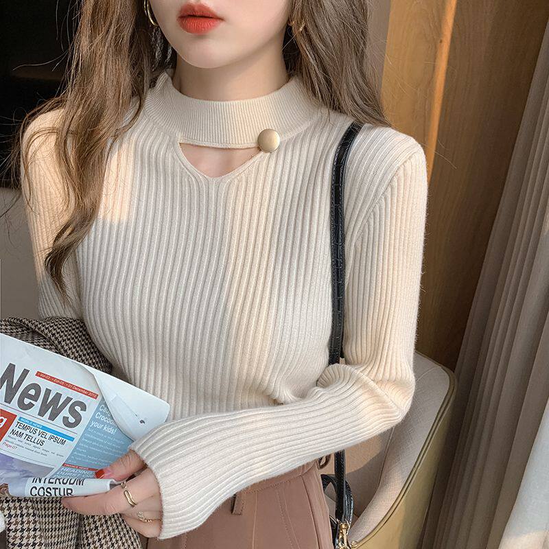 针织衫女秋冬半高领打底衫小香风纯色内搭毛衣新款春秋高级感上衣